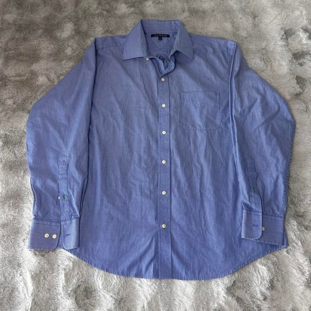 Tommy Hilfiger Mens Blue White Micro Stripe Button Down Shirt 17 XL-0568